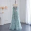 Sexy Mint Green Beading Sequins Prom Dresses 2024 A-Line / Princess Spaghetti Straps 3/4 Sleeve Backless Floor-Length / Long Prom Formal Dresses