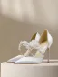 Elegant White Satin Pearl Flower Wedding Shoes 2024 10 cm Stiletto Heels Pointed Toe Wedding Sandals High Heels