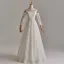 Modest / Simple White Lace Flower Pearl Wedding Dresses 2025 A-Line / Princess Off-The-Shoulder Long Sleeve Backless Floor-Length / Long