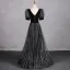 Bling Bling Noire Faux Diamant Paillettes Robe De Bal 2024 Princesse Encolure Carrée Manches Courtes Dos Nu Longue Promo Robe De Ceremonie
