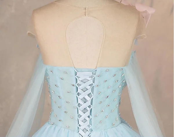 Chic / Beautiful Sky Blue Beading Sequins Appliques Prom Dresses 2025 Ball Gown Scoop Neck Sleeveless Backless Floor-Length / Long Formal Dresses