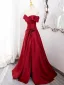 Schöne Burgunderrot Gespaltete Front Satin Ballkleider 2024 A Linie Off Shoulder Ärmellos Rückenfreies Lange Ball Festliche Kleider