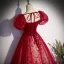 Scintillantes Bordeaux Paillettes Robe De Bal 2022 Princesse Encolure Carrée Gonflée Manches Courtes Dos Nu Noeud Longue Robe De Ceremonie
