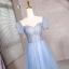 Bling Bling Bleu Ciel Perlage Paillettes Robe De Bal 2024 Princesse Encolure Carrée Manches Courtes Dos Nu Longue Promo Robe De Ceremonie