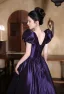 Vintage / Retro Purple Prom Dresses 2025 Ball Gown Square Neckline Puffy Short Sleeve Backless Floor-Length / Long Prom Formal Dresses