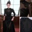 Vintage / Retro Black Beading Rhinestone Sequins Evening Dresses 2023 A-Line / Princess High Neck 3/4 Sleeve Floor-Length / Long Evening Party Formal Dresses