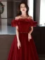 Charming Burgundy Pearl Sash Prom Dresses 2023 A-Line / Princess Ruffle Off-The-Shoulder Sleeveless Backless Floor-Length / Long Formal Dresses