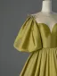 Vintage / Retro Modest / Simple Army Green Prom Dresses 2026 Ball Gown Scoop Neck Puffy Short Sleeve Backless Floor-Length / Long Formal Dresses