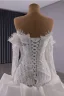 High-end Vintage / Retro White Pearl Lace Flower Wedding Dresses 2025 Ball Gown Off-The-Shoulder Long Sleeve Backless Court Train