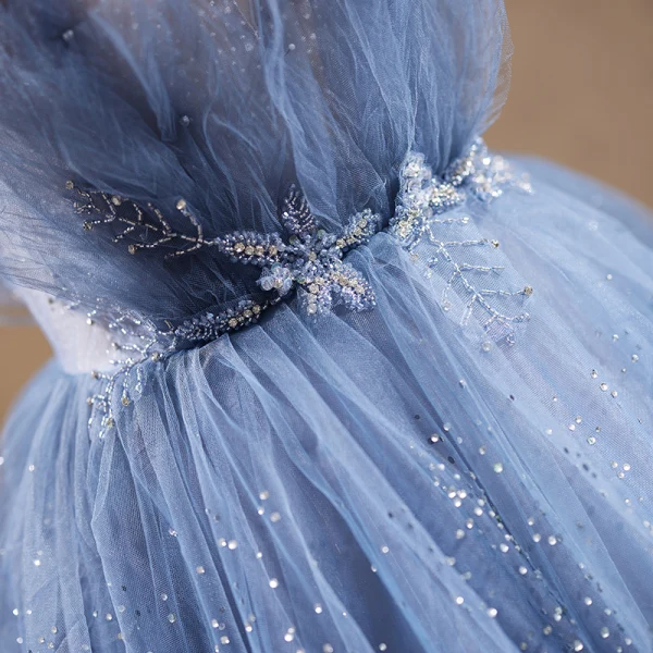Sexy Bleu Ciel Perlage Faux Diamant Robe De Soirée 2023 Princesse Bretelles Spaghetti Sans Manches Dos Nu Longue Soirée Robe De Ceremonie