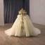 Luxury / Gorgeous Champagne Beading Sequins Wedding Dresses 2026 Ball Gown Off-The-Shoulder Short Sleeve Backless Bow Chapel Train