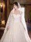Elegante Weiß Spitze Blumen Brautkleider / Hochzeitskleider 2025 Ballkleid Off Shoulder Lange Ärmel Rückenfreies Sweep / Pinsel Zug Hochzeit