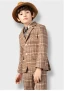 Tan Plaid 5-piece Boys Wedding Suits 2022 Long Sleeve Coat Pants Shirt Tie Vest