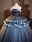 Demure Ocean Blue Quinceañera Appliques Prom Dresses 2025 Ball Gown Strapless Sleeveless Backless Tea-length Prom Formal Dresses