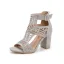 Fashion Brown Street Wear Pierced Womens Sandals 2022 T-Strap 8 cm Thick Heels Open / Peep Toe Sandals High Heels