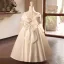 Elegant Ivory Pearl Satin Bow Birthday Flower Girl Dresses 2024 Ball Gown Scoop Neck Long Sleeve Floor-Length / Long Flower Girl Dresses