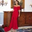 Elegant Red Evening Dresses 2022 Trumpet / Mermaid Bow Off-The-Shoulder Short Sleeve Backless Floor-Length / Long Evening Party Formal Dresses