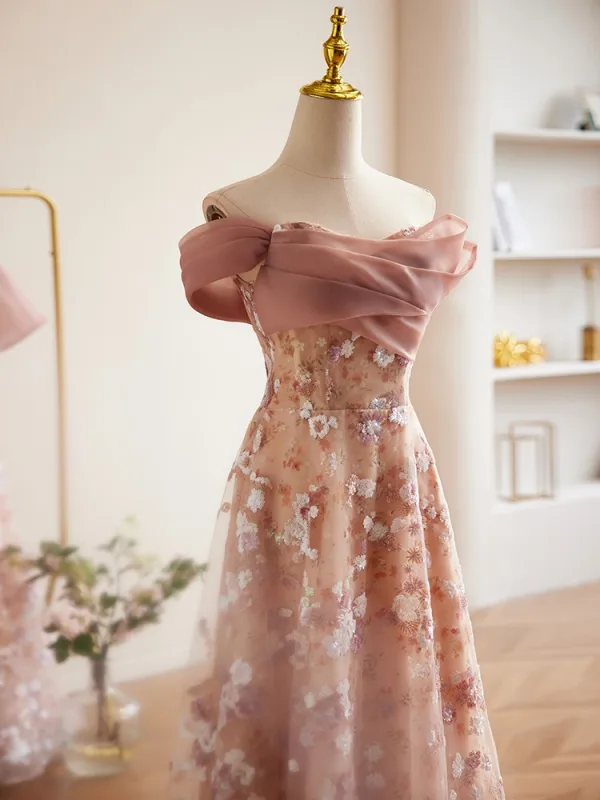 Schöne Rosa Pailletten Brautjungfernkleider 2024 A Linie Off Shoulder Kurze Ärmel Rückenfreies Lange