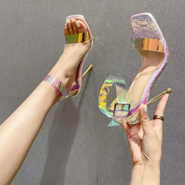 Transparent Evening Party Laser Summer Womens Sandals 2022 11 cm Stiletto Heels Open / Peep Toe Sandals High Heels