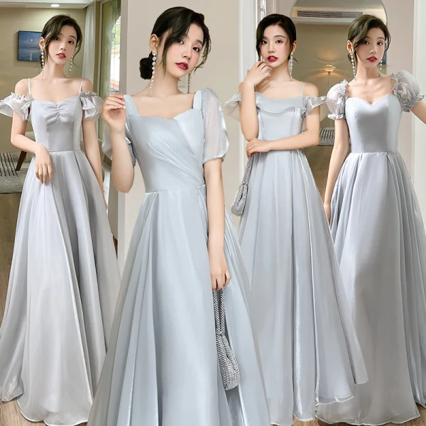 Simple Gris Robe Demoiselle D'honneur 2022 Princesse Manches Courtes Dos Nu Longue Demoiselle D'honneur Robe De Ceremonie