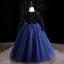Vintage / Retro Navy Blue Sequins Flower Girl Dresses 2022 Ball Gown V-Neck Long Sleeve Floor-Length / Long Prom Flower Girl Dresses