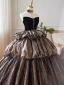 Elegant Brown Cascading Ruffles Prom Dresses Ball Gown 2024 Strapless Sleeveless Backless Floor-Length / Long Prom Formal Dresses