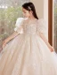 Charming Champagne Beading Sequins Birthday Flower Girl Dresses 2022 Ball Gown Scoop Neck Short Sleeve Backless Bow Floor-Length / Long Flower Girl Dresses