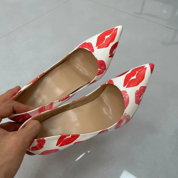 Mode Vita Afton Utskrift Pumps 2025 12 cm Stilettklackar Spetsiga Högklackade