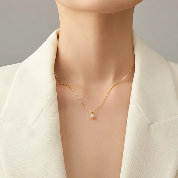 Eleganta Guld Pärla Saterling Silver Halsband Tillbehör 2023