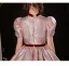 Lovely Blushing Pink Flower Girl Dresses Glitter 2024 Ball Gown Square Neckline Short Sleeve Bow Sash Floor-Length / Long