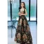 Vintage / Retro Black Gold Printing Satin Prom Dresses 2022 A-Line / Princess Spaghetti Straps Sleeveless Backless Floor-Length / Long Prom Formal Dresses