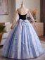 Charming Sky Blue Bow Butterfly Prom Dresses 2025 Ball Gown Strapless Short Sleeve Backless Floor-Length / Long Formal Dresses