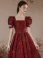 Chic / Beautiful Burgundy Prom Dresses 2023 A-Line / Princess Square Neckline Puffy Short Sleeve Backless Floor-Length / Long Prom Formal Dresses
