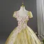Bling Bling Doré En Dentelle Fleur Appliques Paillettes Robe De Bal 2026 Robe Boule Encolure Carrée Manches Courtes Dos Nu
