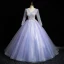 Chic / Beautiful Lavender Beading Sequins Appliques Prom Dresses 2023 Ball Gown V-Neck Long Sleeve Backless Floor-Length / Long Prom Formal Dresses