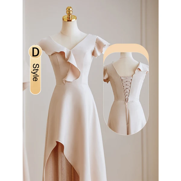 Modest / Simple Khaki Bridesmaid Dresses 2023 A-Line / Princess V-Neck Short Sleeve Backless Floor-Length / Long Bridesmaid Dresses