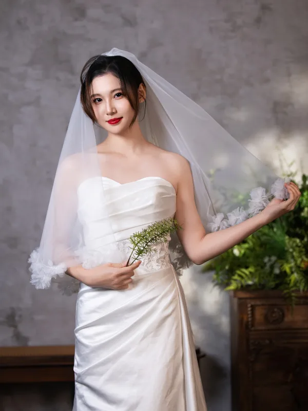 Simple Blanche Appliques 0.5 m Voile De Mariée 2025 Tulle