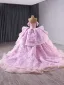 Haut de Gamme Charmant Rougissant Rose Perlage Perle Paillettes Robe De Bal 2025 Robe Boule De l'épaule Manches Courtes Dos Nu Noeud Chapel Train Promo