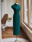 Chinese style Vintage / Retro Dark Green Prom Cheongsam 2024 Trumpet / Mermaid High Neck Short Sleeve Floor-Length / Long