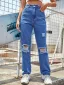 Ripped Women Denim Jeans 2021 Ocean Blue Straight Pants Floor-Length / Long Bottoms Street Wear