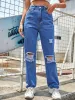 Gescheurde Dames Denim Jeans 2021 Oceaan Blauw Rechte Broek Lange Bottoms Straatkleding