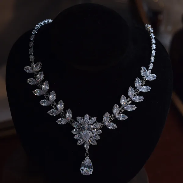 Charming White Rhinestone Zircon Wedding Earrings Necklace Bridal Hair Accessories 2025