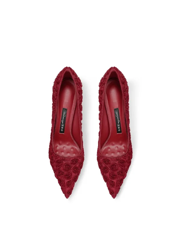 Sexy Bordeaux Avond Roos Pumps 2025 Leer 10 cm Naaldhakken / Stiletto Spitse Neus Pumps Hoge Hakken