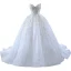 Luxus / Herrlich Charmant Weiß Glanz Perlenstickerei Pailletten Brautkleider / Hochzeitskleider 2023 Ballkleid Bandeau Ärmellos Rückenfreies Hof-Schleppe Hochzeit