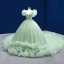 Luxe Vert Cendré Volants en Cascade Perlage Faux Diamant Paillettes Robe De Bal 2022 Robe Boule V-Cou Manches Courtes Dos Nu Royal Train Promo Robe De Ceremonie
