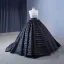 Charmant High End Schwarz Pailletten Fallende Rüsche Ballkleider 2023 Ballkleid Spaghettiträger Ärmellos Rückenfreies Sweep / Pinsel Zug Ball Festliche Kleider