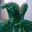 Vintage / Retro High-end Dark Green Handmade  Beading Rhinestone Sequins Prom Dresses 2023 Ball Gown Off-The-Shoulder Sleeveless Backless Court Train
