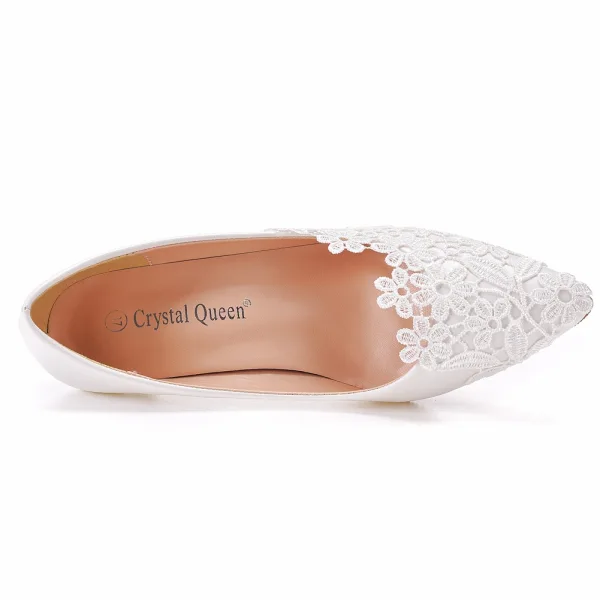 Élégant Blanche En Dentelle Fleur Chaussure De Mariée 2022 5 cm Talons Aiguilles À Bout Pointu Mariage Escarpins Talons Hauts