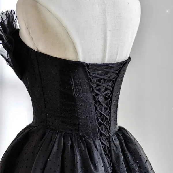 Chic / Beautiful Black Spotted Prom Dresses 2022 A-Line / Princess Strapless Sleeveless Backless Floor-Length / Long Prom Formal Dresses