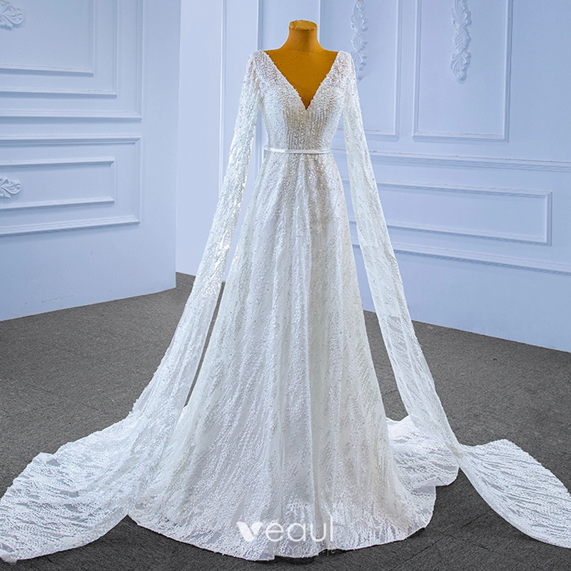AUTTOGirl Zwangerschap chiffon bruiloftsjurken lange mouwen Bohemien zwangere bruidsjurken Sweep-trein, elegant, eenvoudig, ivoor, 32 AUTTOGirl Zwangerschap chiffon bruiloftsjurken lange mouwen Bohemien zwangere bruidsjurken Sweep-trein, elegant, eenvoudig, ivoor, 32